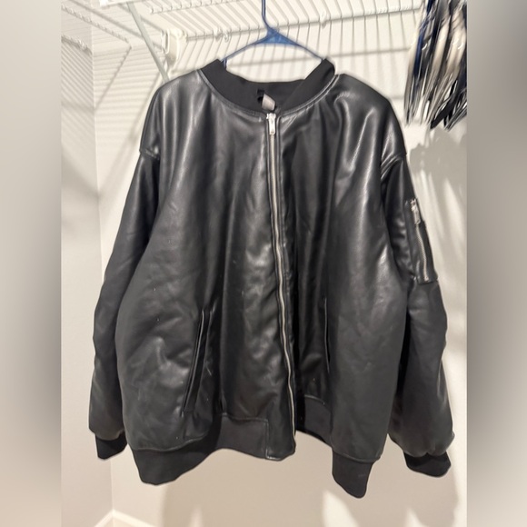 H&M Jackets & Blazers - H&M Faux Black Leather Bomber Jacket